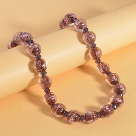 Purple Color Murano Style and Glass Beaded Necklace (20 to 22) in Silvertone - Picture 2 of 3